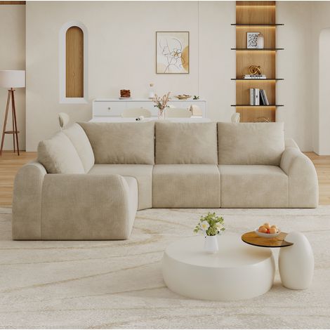 Divano componibile senza montaggio 267 cm in tessuto Chenille color beige chiaro (1/5)