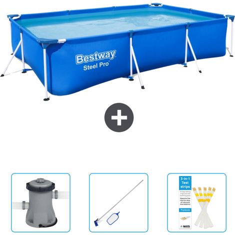 Piscine Bestway Rectangulaire Steel Pro - 300 x 201 x 66 cm - Bleue - Incluse Accessoire CB46 (1/4)