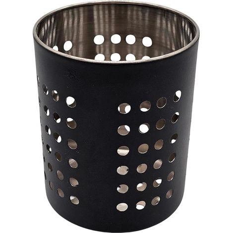Panier à couverts pour évier en acier inoxydable noir rond - Égouttoir en métal pour vaisselle - Panier d’égouttage pour évier - Porte-couverts - Porte-ustensiles de cuisine (1/5)