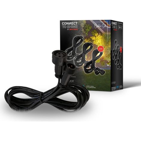 BRILONER Connect to Shine 3er Set Kabelverlängerungen, IP67 Wasserfest, je 2 meter, schwarz, 0,2 x 1,5 cm