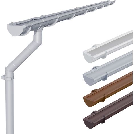 INEFA Set de gouttières pour maison, 125mm, gouttière demi-ronde en PVC pour toit à deux pans, un côté du toit, fabriqué en Allemagne - 6m Gris