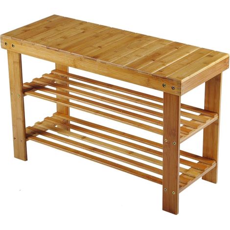 Banc à Chaussures en Bambou, étagère à Chaussures à 3 Niveaux, étagère de Rangement, idéal pour entrée, Salon, Couloir (70 x 28 x 45 cm) (1/5)