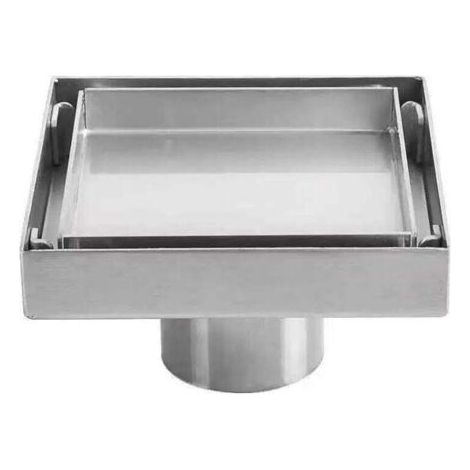 Siphon de Douche Invisible Carré 10x10cm, Acier Inoxydable 304 Épaissi, Grille Déodorant pour Évacuation Sol Salle de Bain (1/5)