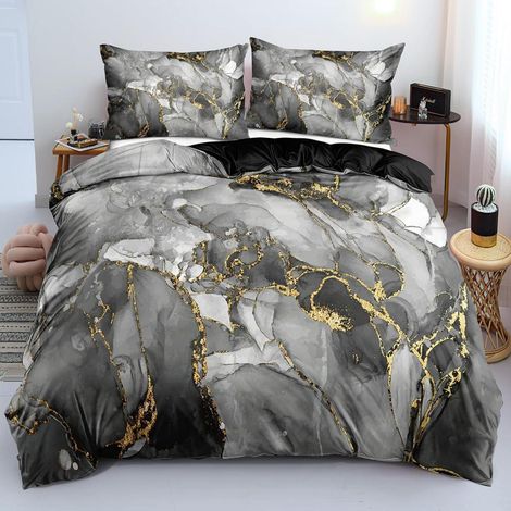 Bettwäsche 200x200 cm 3tlg Marmor Grau Mikrofaser 3D Druck