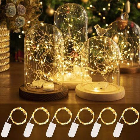 HXWEIYE 6er-Packung 2,1 m LED-Lichterkette mit 20 warmweißen LEDs, batteriebetrieben, wasserdicht, für Flaschen, Einmachgläser, Schlafzimmer, Weihnachten, Hochzeiten und Gärten (1/5)