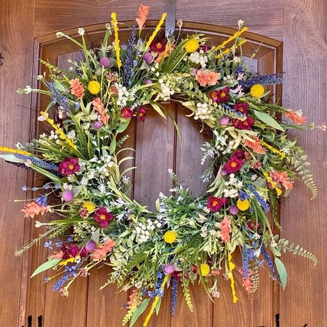 Guirlande Fleurs Artificielles - Couronne De Fleurs Sauvages Et Lavande - Décoration Porte D'Entrée Mur Intérieur Mariage Printemps Été - 50 x 50 cm - 2 Pièces (1/5)