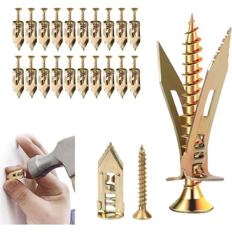 Selbstbohrende Dübel, selbstbohrende Schrauben und Dübelset für Gipskartonwände, Dübelreparaturwerkzeug für feuchte und befestigte Gipskartonwände zur Möbelbefestigung (20 Stück, 4+4 cm)
