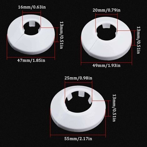 Rosace Radiateur Cache Tuyau pour Radiateur Chauffage Plomberie Couvercle de Trou Mural Sol 16 mm / 20 mm / 25 mm 24Pcs (Blanc) (1/3)