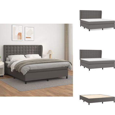 Boxspringbett mit Matratze Grau 160x200 cm Kunstleder - Boxspringbett - Betten - Doppelbett - Kunstlederbett - Graues Bett (1/5)
