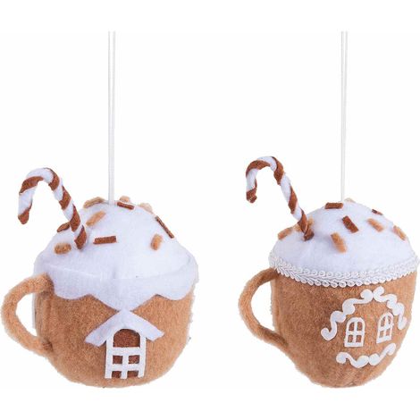 Addobbi in feltro da appendere all'albero di Natale a forma tazza con dolcetti natalizi, set da 12 pezzi, cm 9 x 7,5 x 12 H