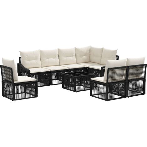 vidaXL Set Divano da Giardino 9 pcs Nero polyrattan