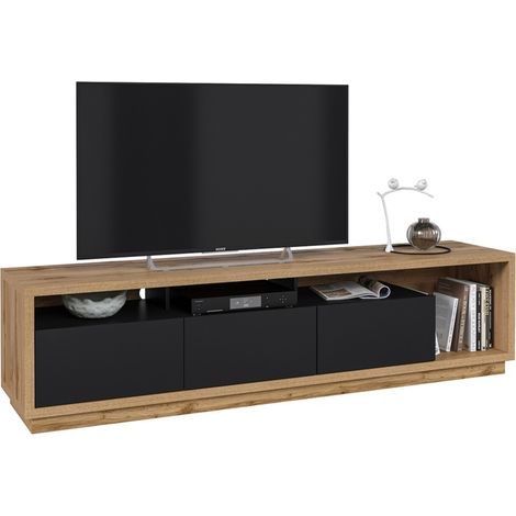 Mobile TV XL 200cm collezione CLARA. Colore quercia e nero opaco. (1/5)