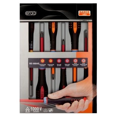 BAHCO - Jeu de Tvis ERGO™ isolés VDE pointe Combi à fente et PZ, manche trimatière - 6pc (1/2)