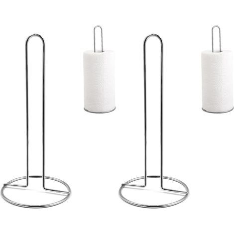 Set of 2 Metal Paper Towel Holders 32 cm Stable Base Kitchen Countertop Grey (1/5)