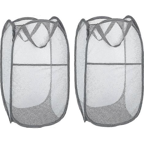 Panier à linge pliable en filet (2 pièces), sac poubelle, organisateur de rangement pour jouets (gris) (1/5)