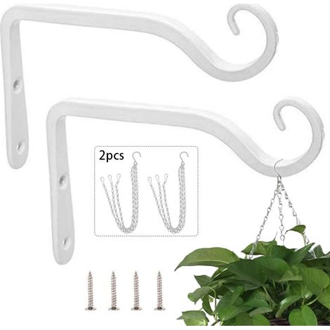 Dieses weiße Metall-Wandhaken-Set besteht aus zwei Haken und zwei Ketten und kann zum Aufhängen von Pflanzen verwendet werden.