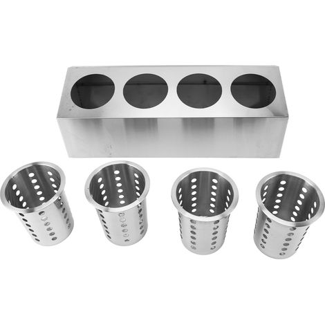 Porte-ustensiles de cuisine multifonctionnel, fond antidérapant, couteau en acier inoxydable, fourchette, seau de rangement 4 trous