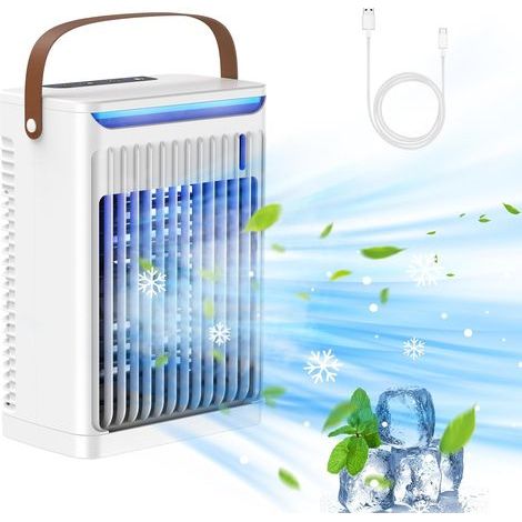 Portable Air Cooler - 680ml Water Tank, 5 Speeds and 7 Light Colors, USB Powered, 8-Hour Timer, White (1/5)
