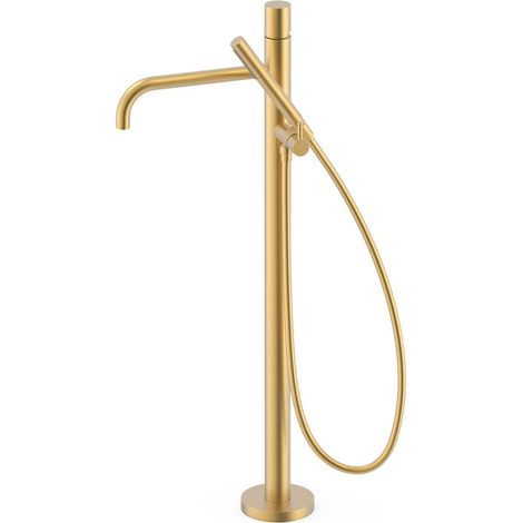 TRES 26247006OM STUDY Grifo Monomando a Suelo Bañera y Ducha Color Oro Mate 24K - ref: 26247006OM