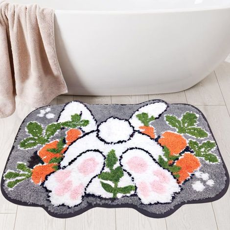 BelleRise - Tapis de bain hexagonal de Pâques, tapis de bain lapin de Pâques, tapis de bain style ferme 40 x 60 cm (1/5)
