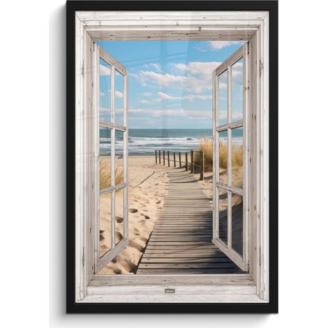 Framed Poster Window - Sea - Coast - Nature - vista - Beach - Wadden Sea 40x60 cm