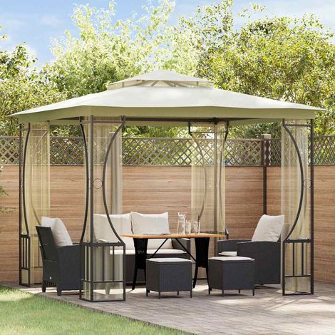 vidaXL Tonnelle avec moustiquaire 300x300x265 cm Crème (1/5)