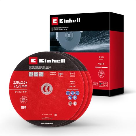 Original Einhell 3-tlg. Dünntrennscheiben-Set für Metall, Ø 230 mm (2 mm Stärke, MPA-zertifiziert, hohe Lebensdauer, präzise, gratarme Schnitte, für Winkelschleifer) (1/5)