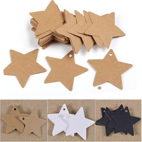Lot de 300 étiquettes cinq étoiles pour Noël et mariage, 6 x 6 cm, marque-page pendentif fait main (1/5)