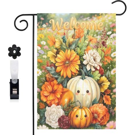 Drapeau de jardin style ferme et citrouilles 30 x 45 cm décoration porche et entrée (1/5)