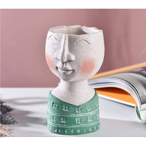 Pot de fleurs sculpté, vase portrait en résine, jardinière créative (1/2)