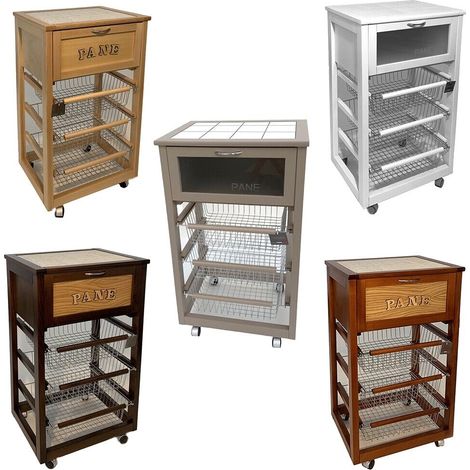 Carrello cucina legno per portaverdura 3cestini cassetto portapane ripiano mattonelle tortora-ciliegio-naturale-bianco-nocescuro - colorigenerali: naturale (1/5)