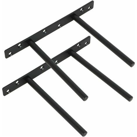 Set of 2 Invisible Metal Shelf Brackets for Hidden Wall Mounting of Wooden Shelves, Matte Black Stainless Steel Surface, 2 Pieces (1/4)