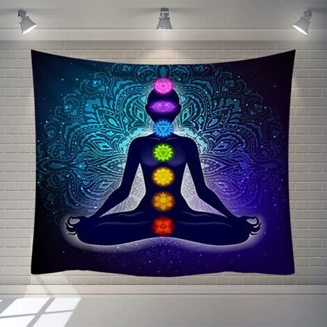 DEESSE SHOP - Tapisserie Murale, Tapisserie De Statue De Bouddha Indien 7 Chakra Mandala Tenture Murale, Décoration, Tissu D'impression Rectangulaire Pour Salon Chambre (95 × 73cm) (1/5)