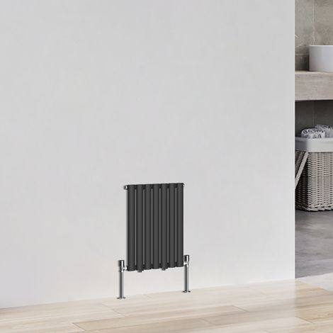 Horizontal Designer Oval Column Central Heating Radiator Heater Single 600x413mm Black (1/3)