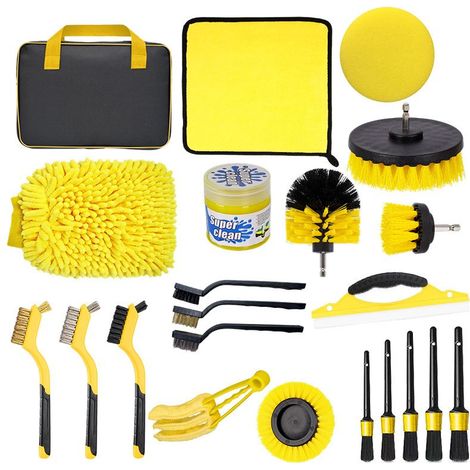 Set mit 20 Bohrmaschinenbürsten, Autoreinigungs- und Waschwerkzeugset, gelbes Set, Felgenbürste (1/5)