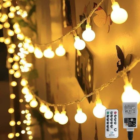 Guirlande Lumineuse Blanc Boule, 10M/80 leds, Guirlande Lumineuse intérieur et extérieur, IP65 Étanchce/8 Modes d'éclairage, Décoration Chambre lumineuse Boule (1/5)