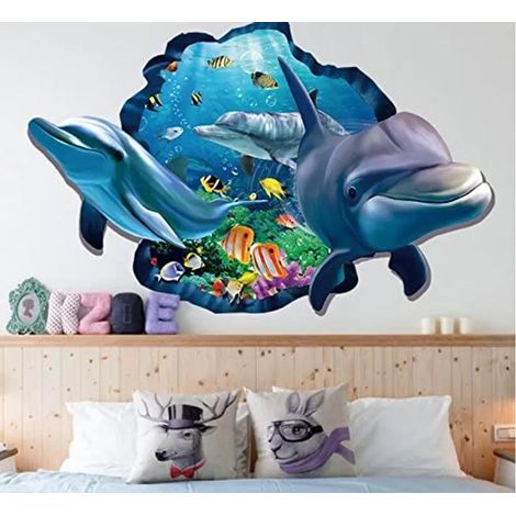 3D-Delfin-Wandtattoo, Fensterdekoration, Unterwasserwelt, Delfine, Marine, Meer, Wandbild, Wohnzimmer, Schlafzimmer, Kinderzimmer, Badezimmer