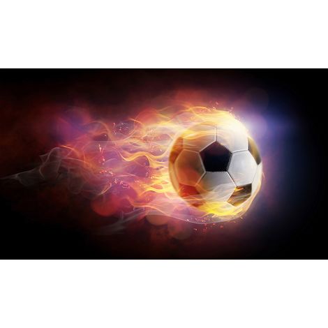 Papier peint panoramique Foot / Football - Ballon de foot en feu - 130 cm x 76 cm (1/2)