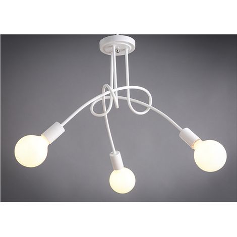 Plafonnier industriel, lustre Sputnik, plafonnier en métal à 3 têtes, lustre vintage, blanc (Ampoule non incluse) (1/5)