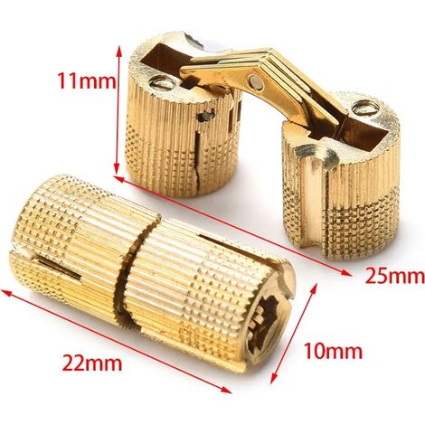 (10 mm, 4 pièces) Charnière invisible en laiton pour meuble, charnière cylindrique, support de fixation. (1/5)