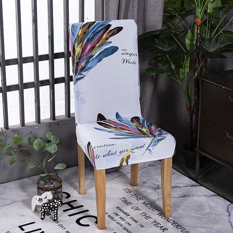 Coprisedie Con Schienale Antimacchia,Vestisedia Elasticizzato Con Stampa Piume Multicolore - 2 Pezzi
