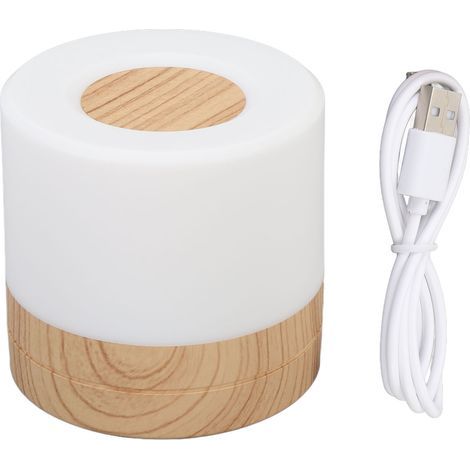 Rechargeable LED night light, 3 color temperatures, continuously dimmable touch lamp, wood grain pattern (1/5)