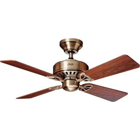 Ventilateur de plafond 107 cm laiton antique – Pales réversibles bois de rose/chêne – 3 vitesses – Moteur 22-62W – Fonction été/hiver – Hunter Fans (1/3)