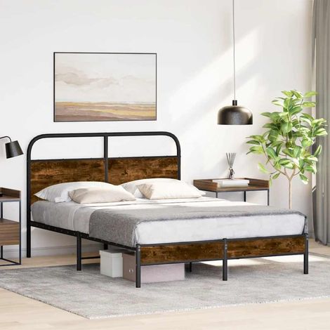 Bettgestell ohne Matratze 140x200 cm Räuchereiche Holzwerkstoff