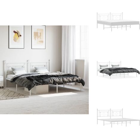 Bettgestell mit Kopfteil Metall Weiß 183x213 cm - Metallbettfundament - Doppelbett - Weißer Rahmen - Boxspringbett - Kopfteil (1/5)