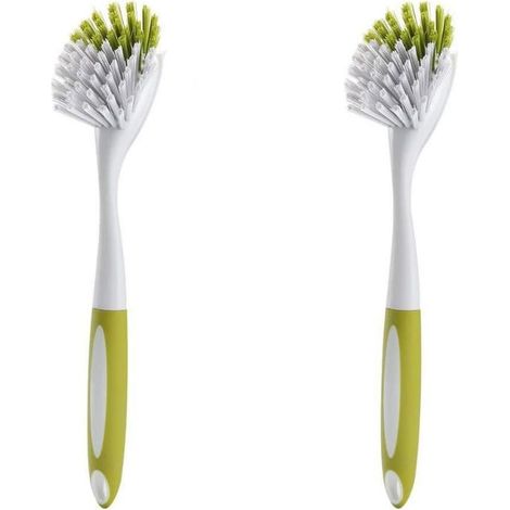 Lot de 2 brosses à vaisselle pour évier de cuisine, casseroles, poêles, avec poils durables, jaune-vert