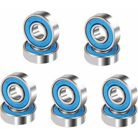 Roulements à billes 608ZZ, lot de 10 roulements à billes miniatures de qualité, roulements en acier pour skateboard à roulettes, longboard et waveboard, 8 x 22 x 7 mm (bleu) (1/5)