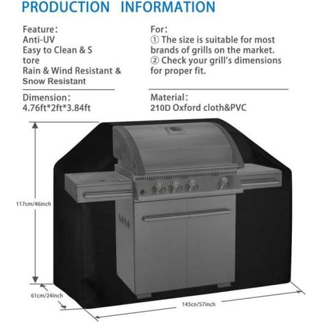 Housse de protection pour barbecue - 145x61x117cm - Noir - 201D polyester fabri (1/4)