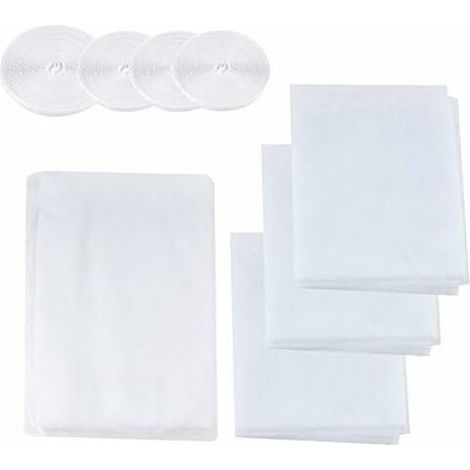 Moustiquaire de fenêtre 4 pièces 130cm x 150cm et 150cm x 200cm – 100% polyester blanc – Bandes auto-adhésives pour installation facile