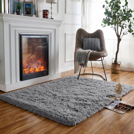 Teppich Shaggy Hochflor Antirutsch Wohnzimmer Grau 90&xD7160 cm Grau (1/5)